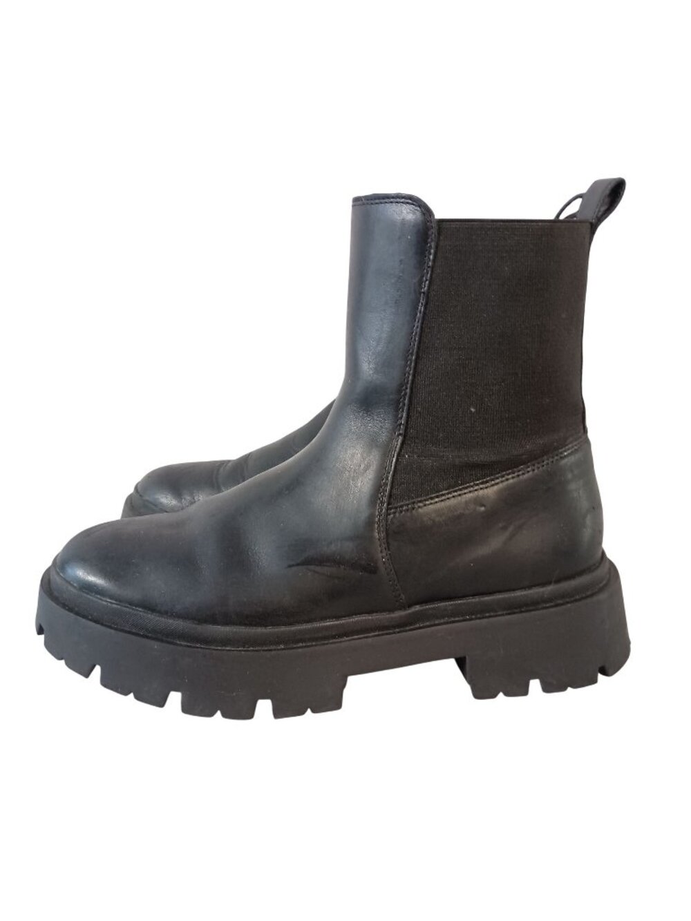 Schutz Billie Chelsea Boots Women 6.5 Leather Lug Sole Block Heel Pull On Bootie